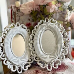 Vtg Pair Of Homco Faux Wicker Oval Mirror Home Interiors 9.5” X 7” Cottage Core